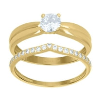 10kt Real Yellow Gold Womens Cubic-Zirconia Duo Bridal Ring Set