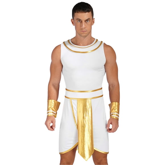 iiniim Ancient Greek Adult Men Dress Up Roman Toga Spartan Warrior Outfits Halloween Cosplay Costumes White L
