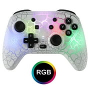 HTQ Wireless Switch Controller for Nintendo Switch/Switch Lite/Switch OLED, Pro Switch Controller with RGB Lights/Turbo/Dual Vibration/6-Axis Motion, White