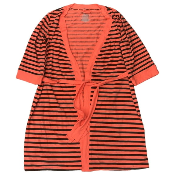 Womens Lightweight Orange & Black Stripe Knee Length Bathrobe Bath Robe Small