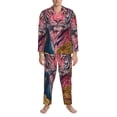 thumbnail image 3 of Daiia Pink Tiger Gold Leaves for Men's Long-Sleeved Pajama Set – Soft & Comfortable Sleepwear Button-Up Pajamas Cozy Lounge Wear-X-Large, 3 of 7