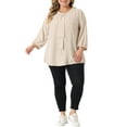 thumbnail image 2 of GRACE & GRANDEUR Women's Plus Size Round Neck Tie Front Ruffle Chiffon Work Blouses 2X Apricot, 2 of 6
