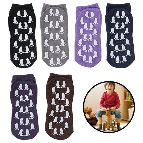 SNNROO 6 Pairs Socks Baby Non Slip Grip Ankle Cotton Socks with Grippers for Kids Boys Colorful(5-12Years)