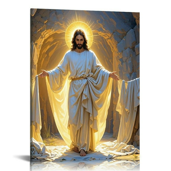 Christian Cross Wall Art Jesus Leaves the Tomb Canvas Painting Resurrected Savior Leaves the Tomb Posters Prints He Is Risen Pictures for Church Home Bedroom living room Home Wall Decor Framed