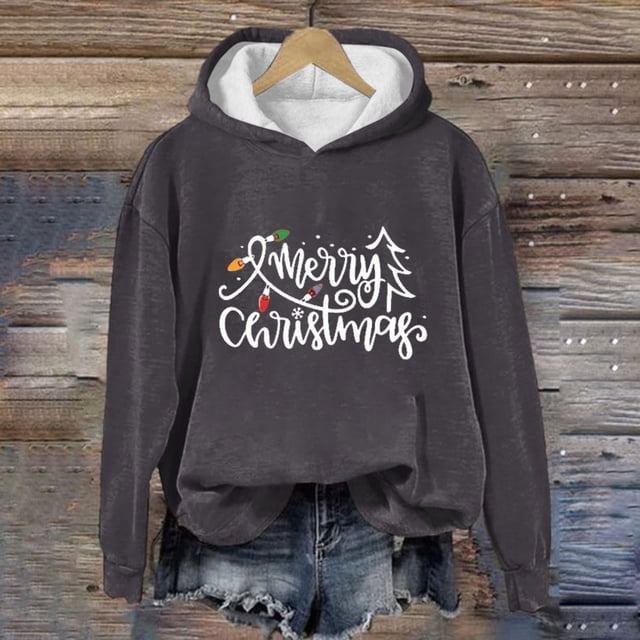 Aujourd'hui Réduction! Aqestyerly Grande Taille Noël Tops Femmes Noël Imprimé Col Rond à Manches Longues Haut en Vrac Pull