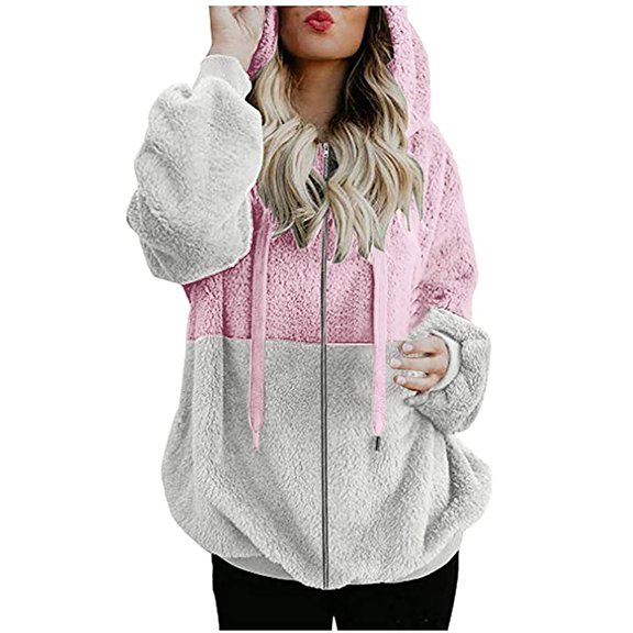 IROINNID Women's Zip Up Jacket Long Sleeve Contrast Color Hoodie Outwear, Leisure Warm Splicing Jacket