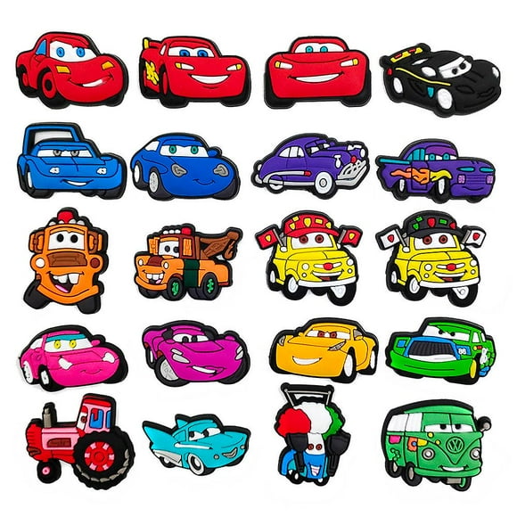 20pcs Lightning McQueen Cute Croc Shoes Cartoon Flower Decorative Buckle Soft Plastic Cars DIY Accessories