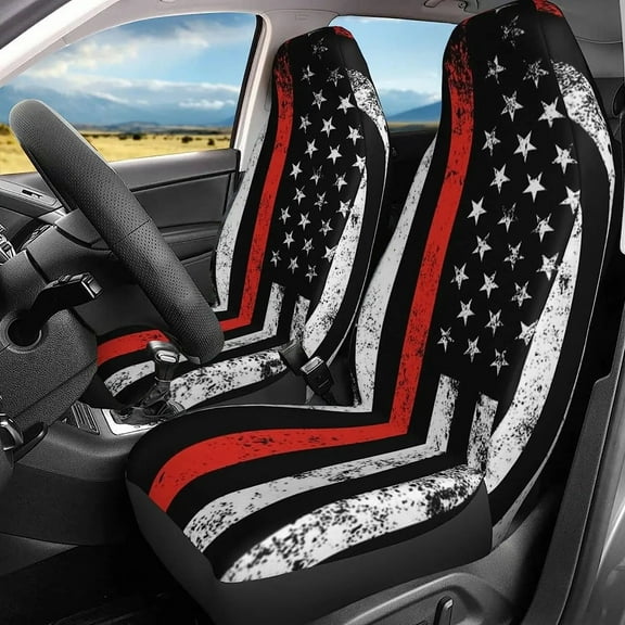 USA Patriotic Firefighter Flag Car Front Seat Covers 2 Pcs Auto Seat Covers Front Seats Only Vehicle Bucket Seat Protectors