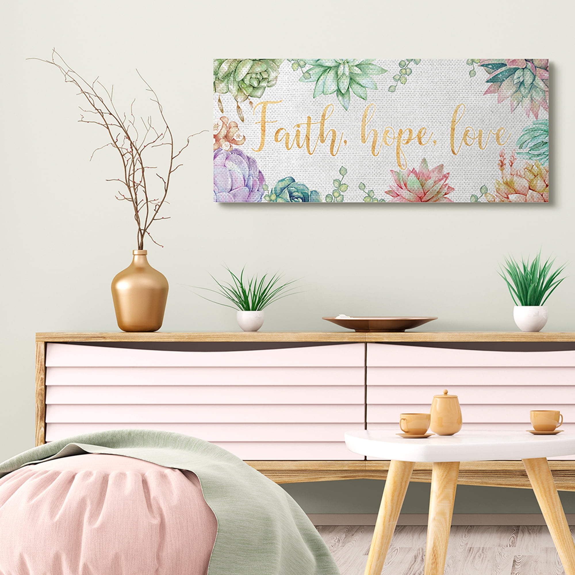 Stupell Industries Faith Hope Love Expression Chic Spring Succulents Canvas Wall Art, 17 x 40, Design by Ziwei Li