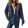thumbnail image 2 of Clothing 2025 Sweatshirts for Women 2025 Sweatshirts Hoodies Knit Drawstring Hoodie Casual Button V Neck Tops Pullover Sweatshirt Womens Plus Size Sweatshirts Blue Xxxl, 2 of 7