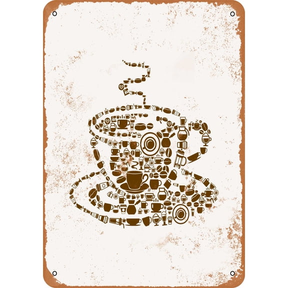 7 x 10 METAL SIGN - Coffee Cup - Vintage Rusty Look