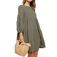 thumbnail image 4 of STARVNC Women Pleated Solid Color Long Lantern Sleeve Mini Dress, 4 of 7