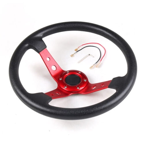 350mm 14inch Deep Dish 6 Bolt Racing Steering Wheel PU Leather Horn Button Red