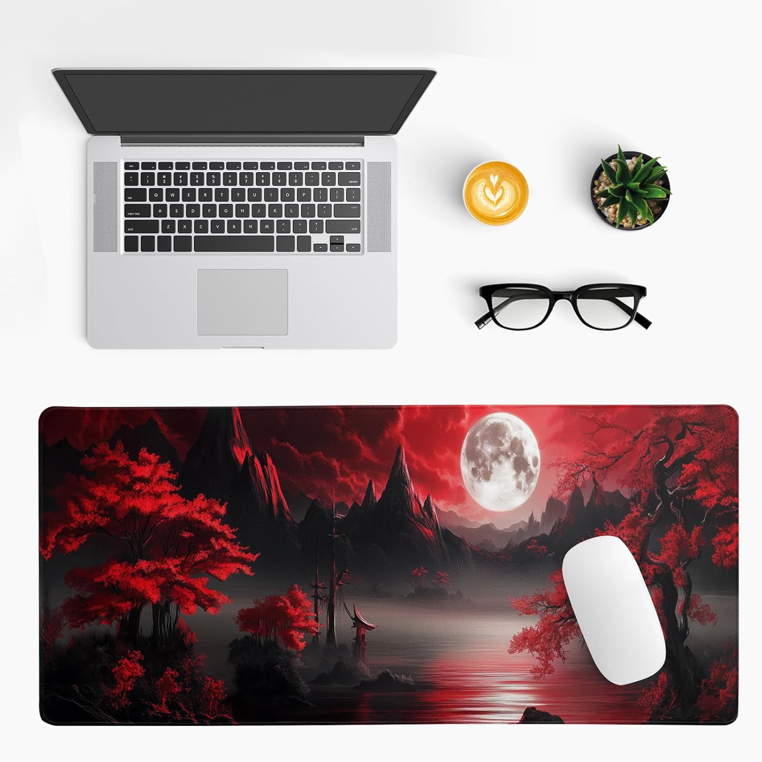 Darkness Red Moon Desk Mat - Large Gaming Mouse Pad, Non-Slip Computer Mat - for Teenagers, Boyfriends & Girlfriends - Perfect for E-Sports, Office & Gaming - Ideal Gift for Gamers