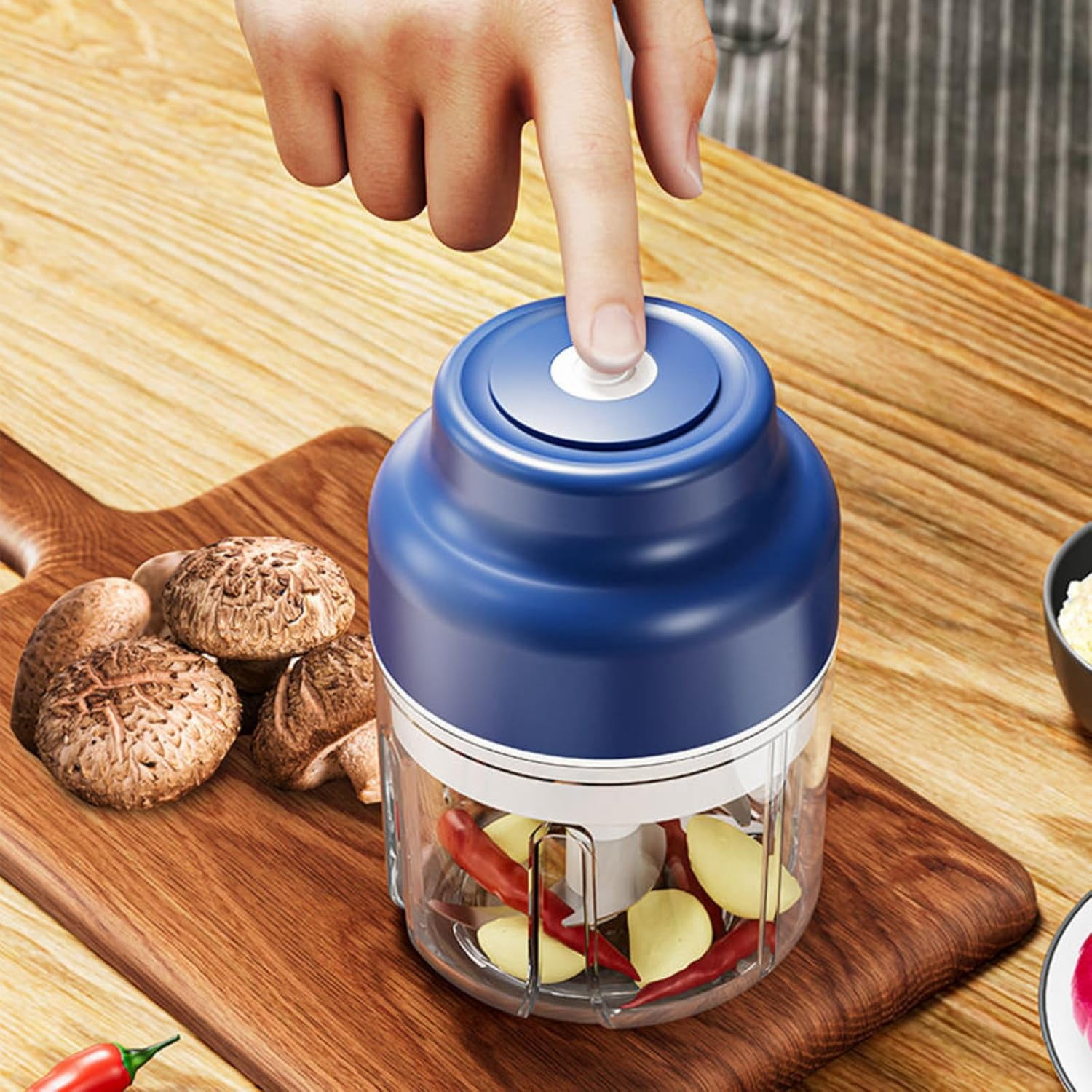 Cordless Food Chopper, Electric Garlic Crusher & Vegetable Slicer, Rechargeable Mini Food Processor for Onion, Herb, Nut, Stainless Steel Blades, Compact Kitchen Gadget (Blue)DSF