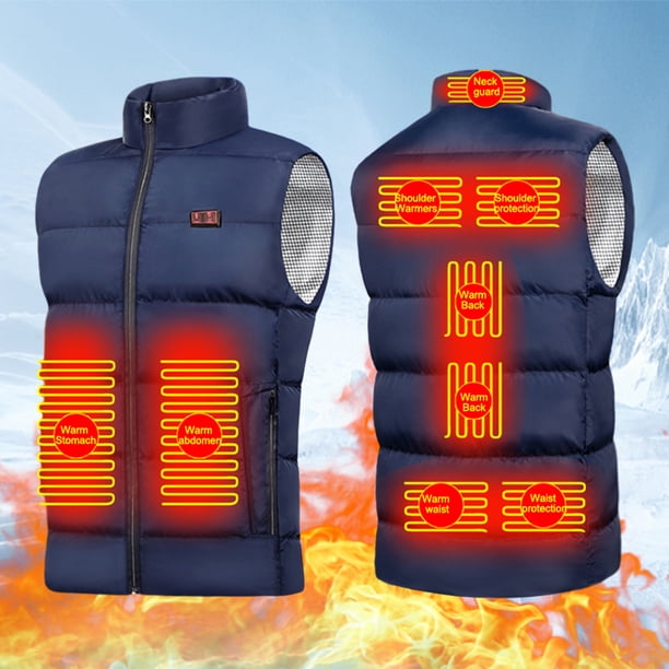Chaquetas eléctricas con calefacción de 9 zonas, chaleco calefactable con cremallera y cuello levantado para acampar