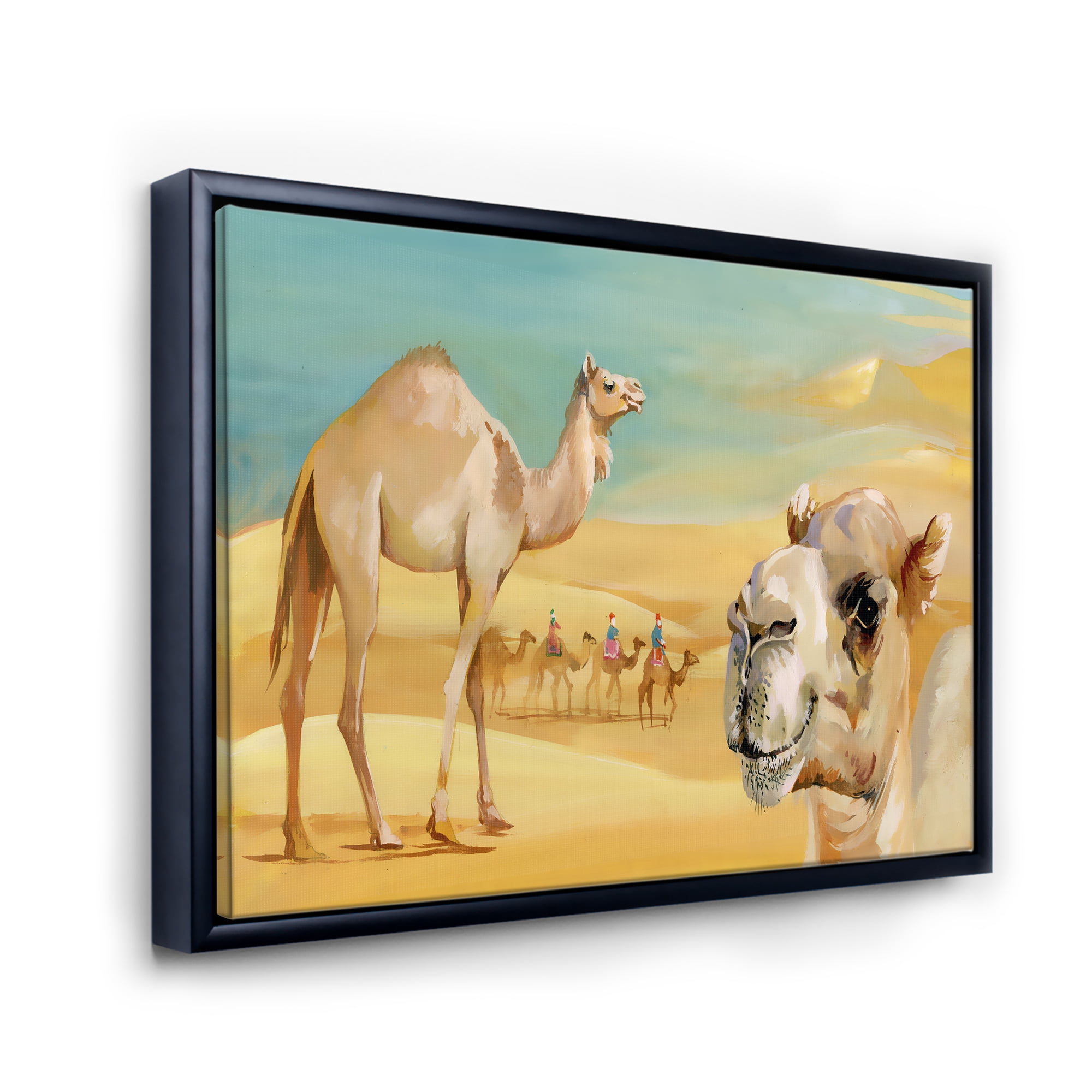 Designart 'Camels In Wild Desert II' Farmhouse Framed Canvas Wall Art Print