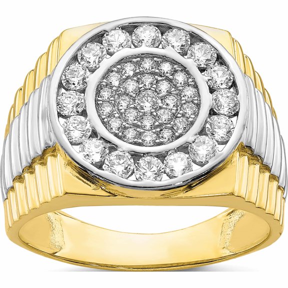 10K Yellow With Rhodium Cz Mens Ring (Size 10) Made In United States 10c1469