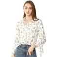 thumbnail image 2 of Blusa Floral Allegra K de Oficina Cuello Puntiagudo con Botones para Mujeres Blanco S, 2 of 6