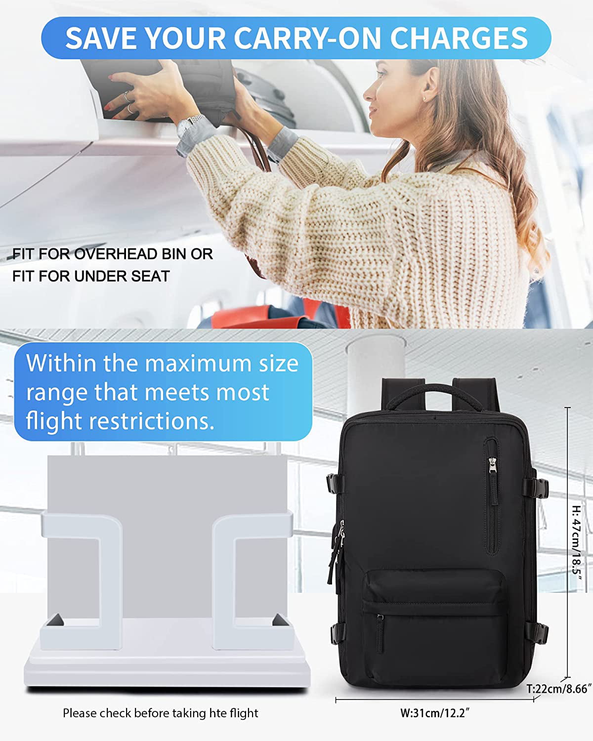 Travel Backpack for Women Men, Carry On Backpack for Traveling on  Airplane,Laptop Backpack with Shoe Compartment, Flight Approved Personal  Item Travel