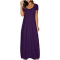 thumbnail image 4 of Lenago Women's Summer Dress Plus Size Deep V-Neck Standard-Fit Short Sleeve Casual Loose Tank Dress Party Beach Dress with Pockets Solid Maxi Party Dress, 4 of 6