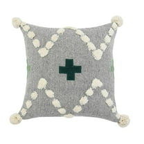 LR Home Ox Bay Hand-stitched Gray/Green Geometric All-Natural Cotton Pillow Cover