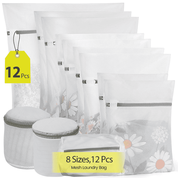 Xueyu 12Pcs Mesh Laundry Bags, Washing Machine Wash Bag with Zipper, Dryer Safe, Clothing Washing Bags for College, Dorm, Travel-1XL, 2L, 2M, 2S, 2 Mini, 3 Cylinder