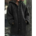 thumbnail image 1 of Button Down Hooded Knitted Cardigan Outerwear Solid Color Long Sleeve for Winter(Khaki 4XL), 1 of 2
