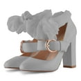 thumbnail image 4 of YDN Women Chic Closed Toe Bow Tie Mary Jane Pumps Buckle Strap Block High Heels Lovely Dress Ballroom Shoes Size 7 Green, 4 of 4