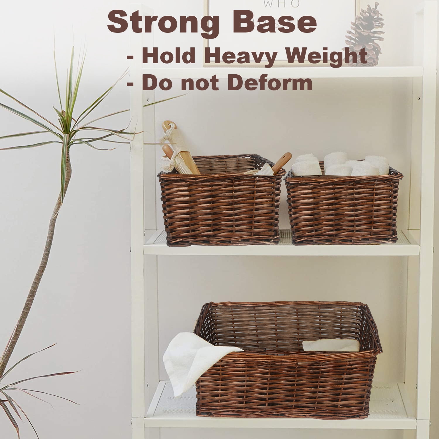 Set of 5 Size Handmade Wicker Storage Baskets, Water Hyacinth Woven Bins for Shelves Home Decorative (Brown)