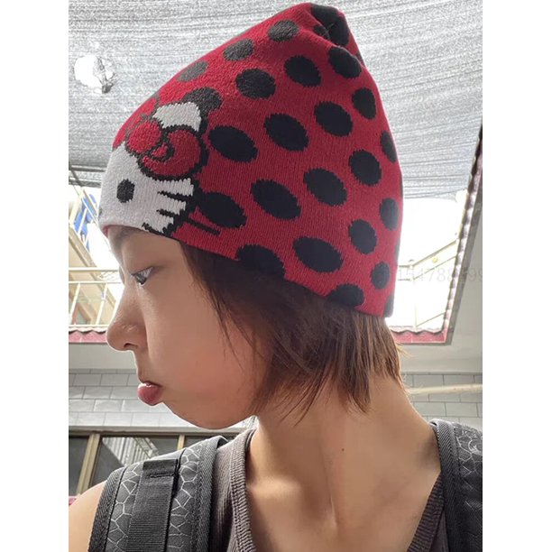Gorro de punto de Hello Kitty para mujer, gorro de felpa para adultos, tendencia de dibujos animados para niñas, Y2k, sombreros cálidos de invierno para estudiantes, regalos para niñas dulces, nuevo, LIUWENJING unisex