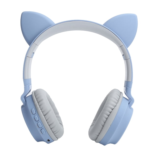 Auriculares con orejas de gato, luz LED 3D, inalámbricos, Bluetooth 5.0, plegables, con micrófono, color gris y azul