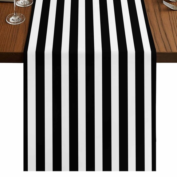 Black Striped Table Runner 120 Inches Long for Dining Tables, Modern Farmhouse Black and White Stripes Cotton Linen Table Runner Coffee Tablerunners Dresser for Kitchen Party Holiday Decor 13"x120"