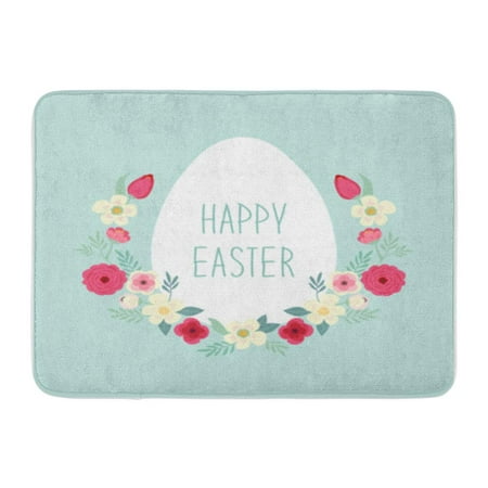 Easter Door Wreath Ideas KDAGR Cute Rustic Easter Wreath of Spring Flowers and Egg Text Happy Doormat Floor Rug Bath Mat 30x18 inch ()
