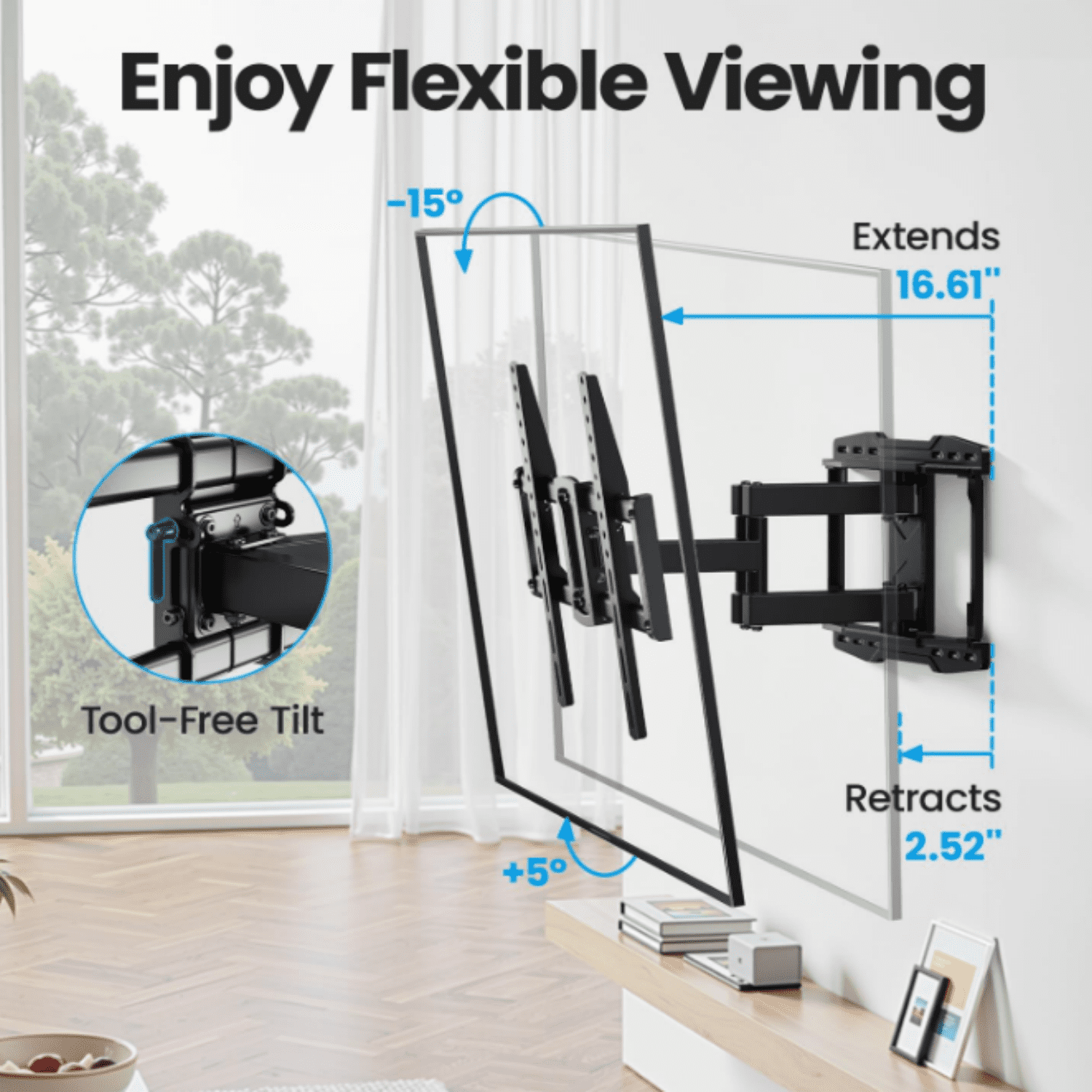 Listed Full Motion TV Wall Mount Bracket for Most 37-86 inch TVs, Swivel Tilt Extension Level TV Mount, Max VESA 600x400mm, Holds up to 132lbs & 16" Wood Studs with Hole Drilling Template