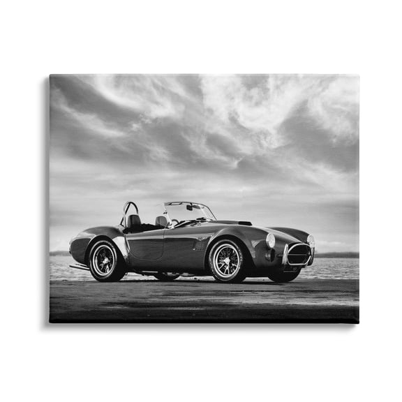 Stupell Industries Vintage Sports Convertible Car Beach Photography Black White, 30 x 24, Design by Mark Rogan