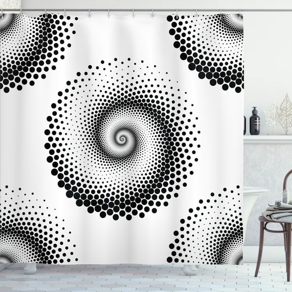 Ambesonne Abstract Shower Curtain, Spiral Dots Pattern, 69"Wx84"L, Black White