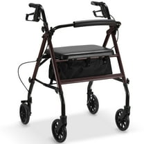 Naipo Rollator Walker with Seat, Foldable Rolling Medical Walker with 6" Wheels, Aluminum Frame Supports Up to 300 lbs, Burgundy