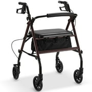 Naipo Rollator Walker with Seat, Foldable Rolling Medical Walker with 6" Wheels, Aluminum Frame Supports Up to 300 lbs, Burgundy