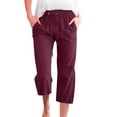 thumbnail image 1 of MAWCLOS Solid Color Capri Pants by MAWCLOS Women's High-Waist Wide Leg Lounge Trousers, Wine Red, 1, 1 of 2