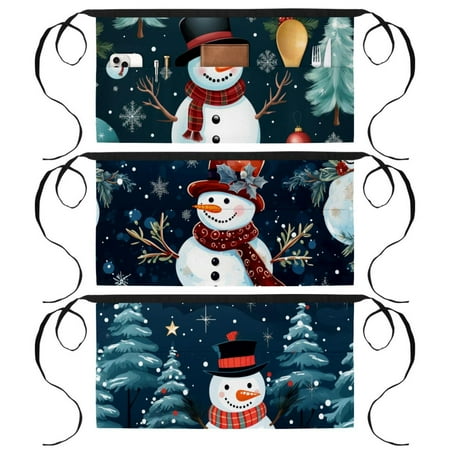 

Christmas Snowman Cleaning Apron with 3 Pockets Printed - Short Garden Work Apron