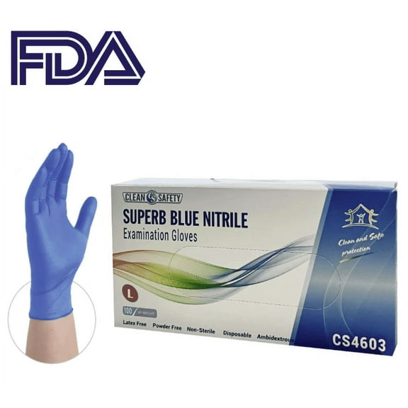 Superb Blue Nitrile Examination Gloves, 100/box