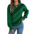 thumbnail image 3 of Women'S Casual Striped Round Neck Lantern Long Sleeve Pullover Sweater Green L, 3 of 9