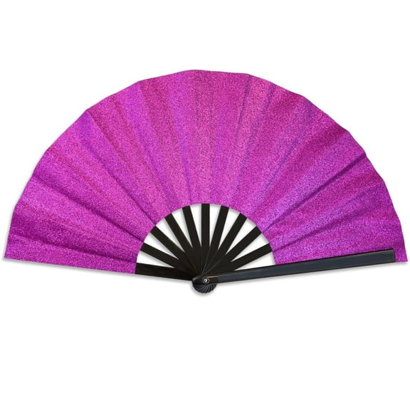 Glitter Purple  Large Hand Fan – Folding Handheld Fan for Raves, Parties, Costumes, and Dancing