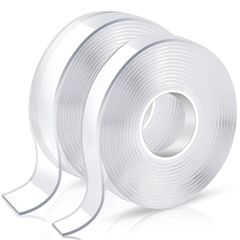 Double Sided Tape Heavy Duty, Double Stick Mounting Adhesive Tape (2 Rolls, Total 20ft), Clear Two Sided Wall Tape Strips, Removable Poster Tape for