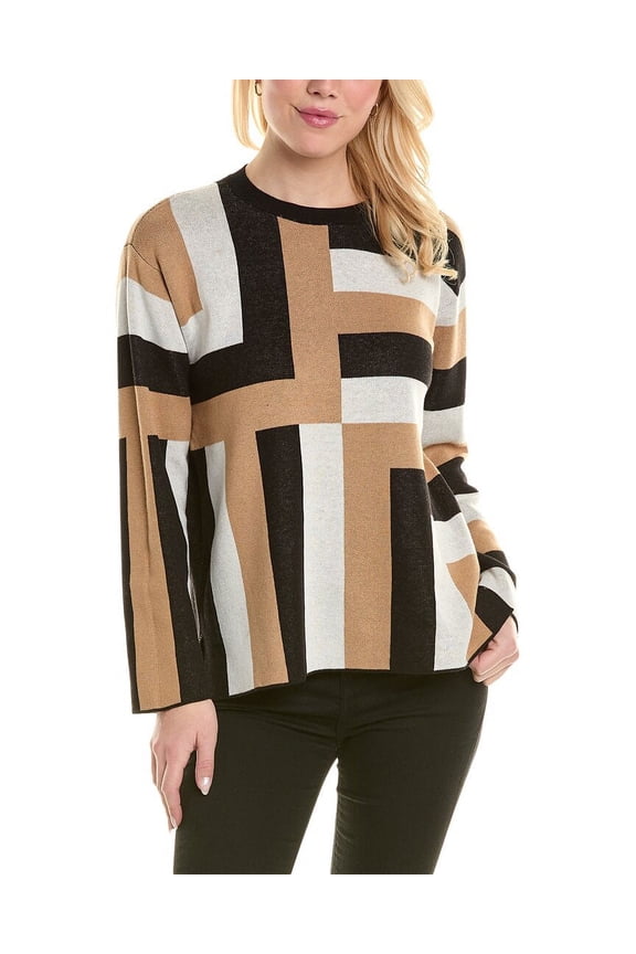 womens Geo Jacquard Tunic Sweater, XL, Brown