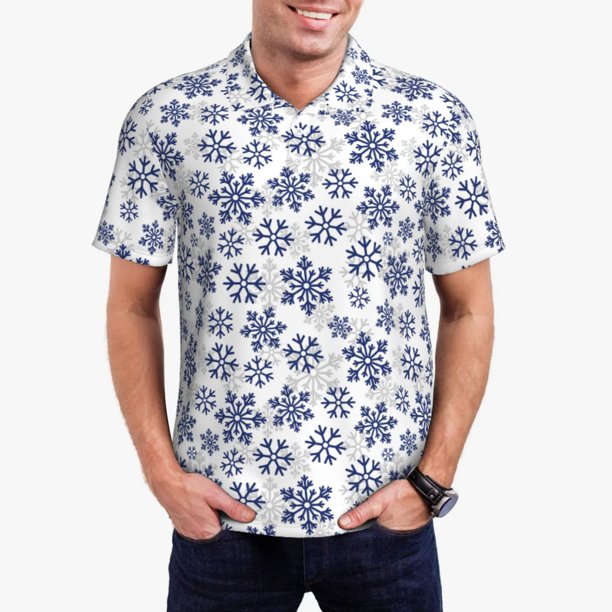Fotbe Dark Blue Snowflakes Camiseta Polo de Golf para Hombre con Estampado – Camisa Deportiva Transpirable con Cuello Abotonado-Large