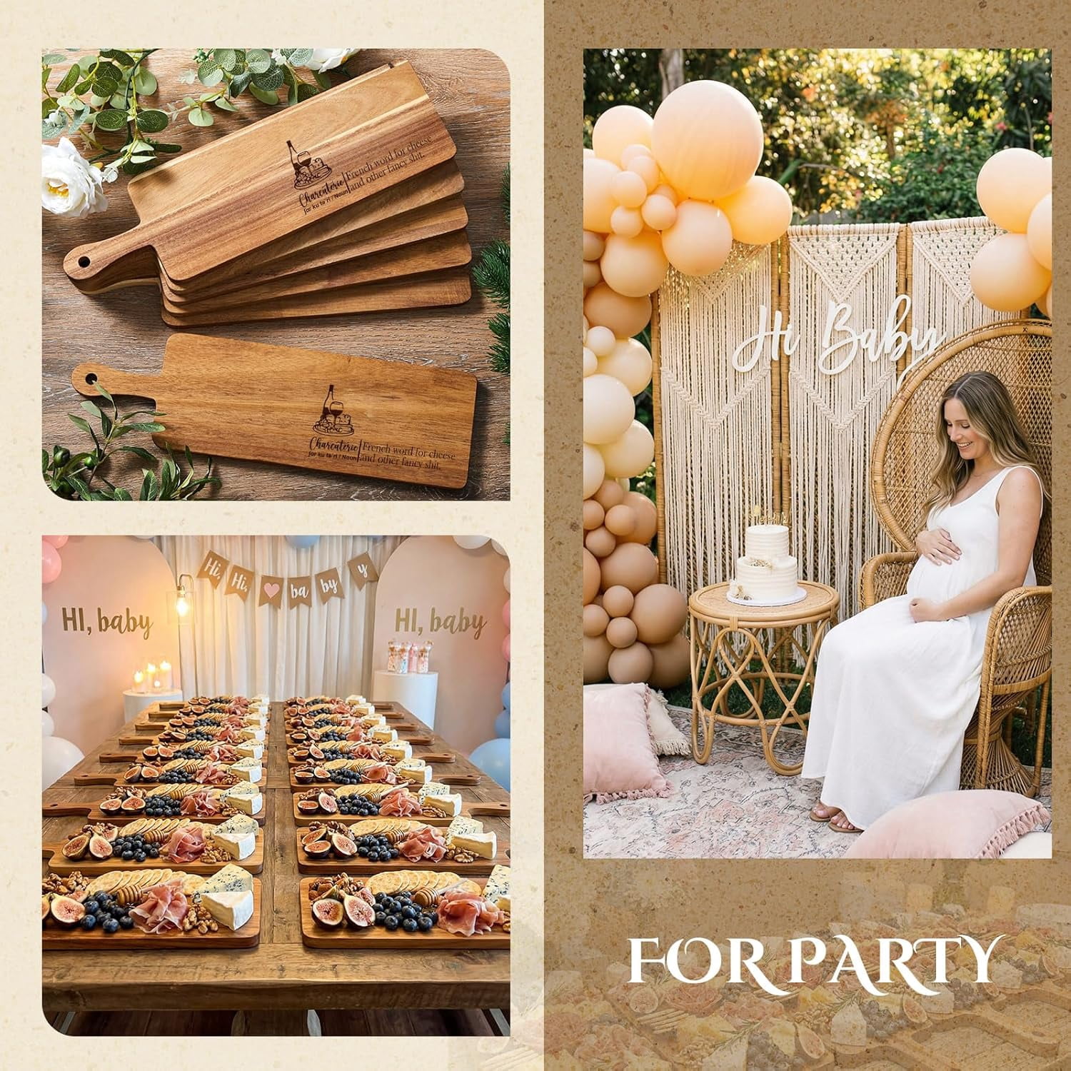 10 Pcs Wood Cutting Board with Handle 15.7 x 7.8 Inch Acacia Wooden Serving Kitchen Chopping Boards for Pizza, Bread, Cheese, Charcuterie, Fruit, Vegetables