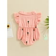 thumbnail image 6 of Aojekbee Baby Girl Summer Romper Fly Sleeve Carrot Print Button Front Bodysuit Newborn Playsuit, 6 of 10