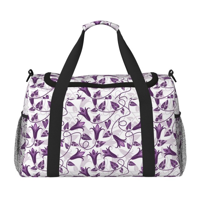 Balery Violets Flowers Bolsa de Gimnasio para Mujeres, Bolsa de Viaje con Bolsillo Húmedo, Bolsa de Fin de Semana para Mujeres, Bolsa de Viaje Resistente al Agua
